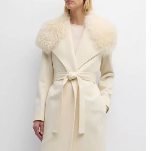 FLEURETTE Kerry Wool Wrap Coat With Mohair Blend Trim size 8 $1795